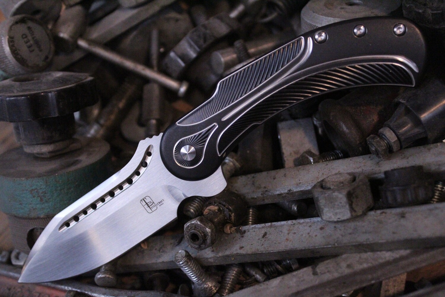 Todd Begg Steelcraft Field Marshall 4&quot; Folding Knife, Black Titanium / Satin Hollow Ground ( Pre Owned )