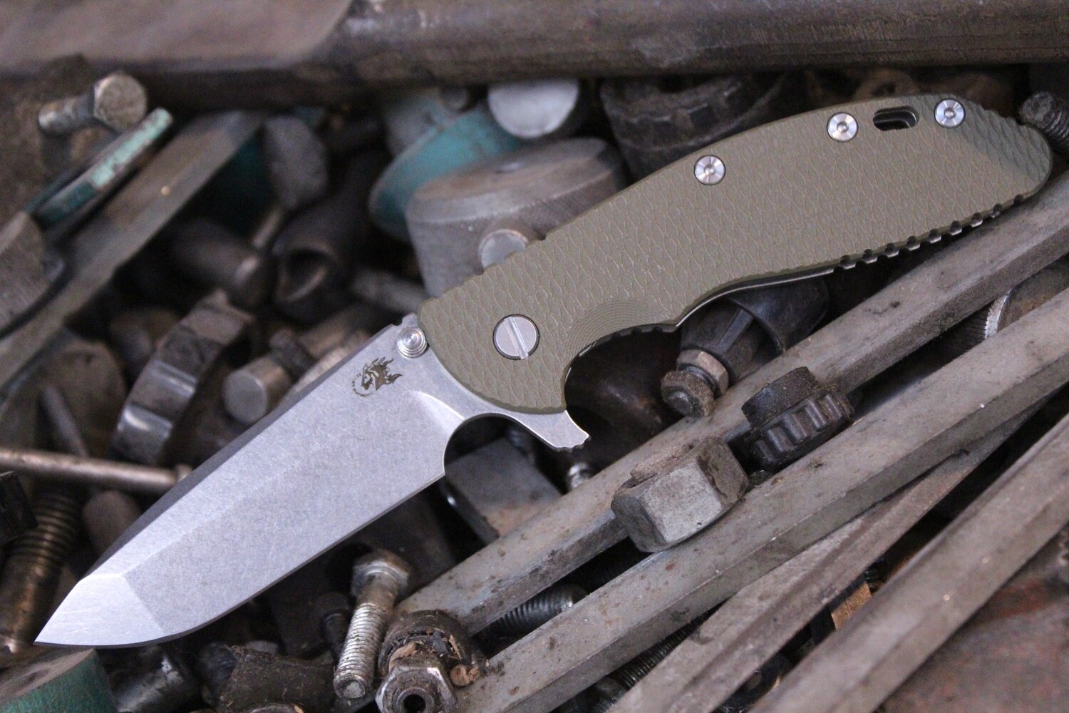 Hinderer Knives XM-24 3.5&quot; Spanto Flipper Knife, OD G10 &amp; Ti / Satin ( Pre Owned )