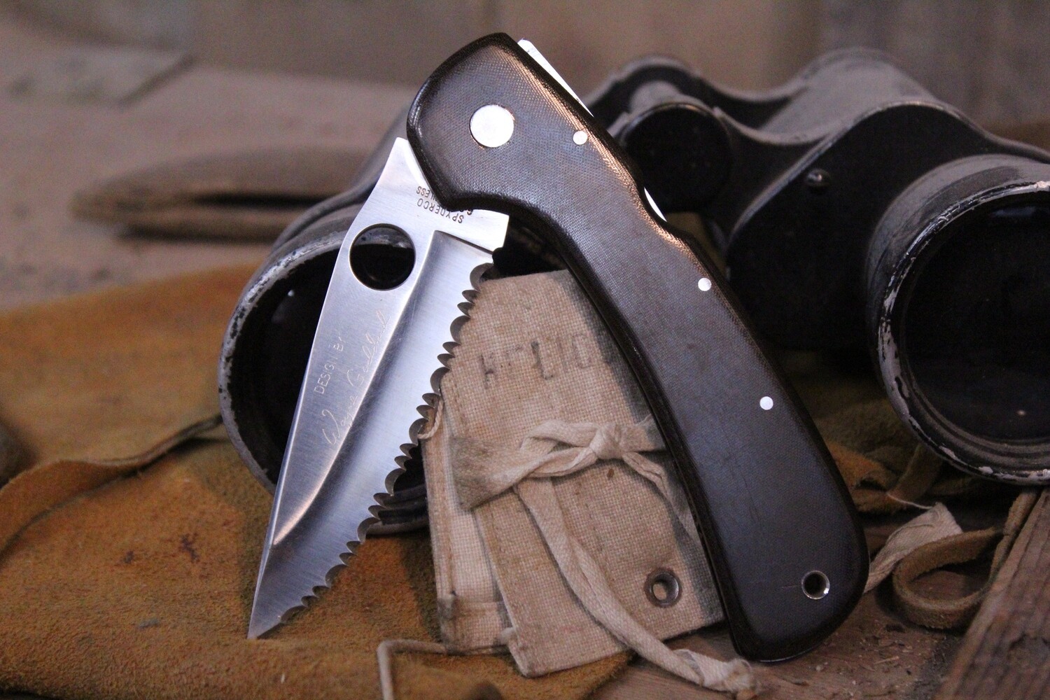 Spyderco Wayne Goddard 3.5&quot; Folding Knife, Brown Micarta / Satin Spydie Edge ( Pre Owned )