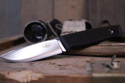 Fallkniven Knives F1 3.8" Fixed Blade w/ Leather Sheath, Black Polymer / Satin Plain