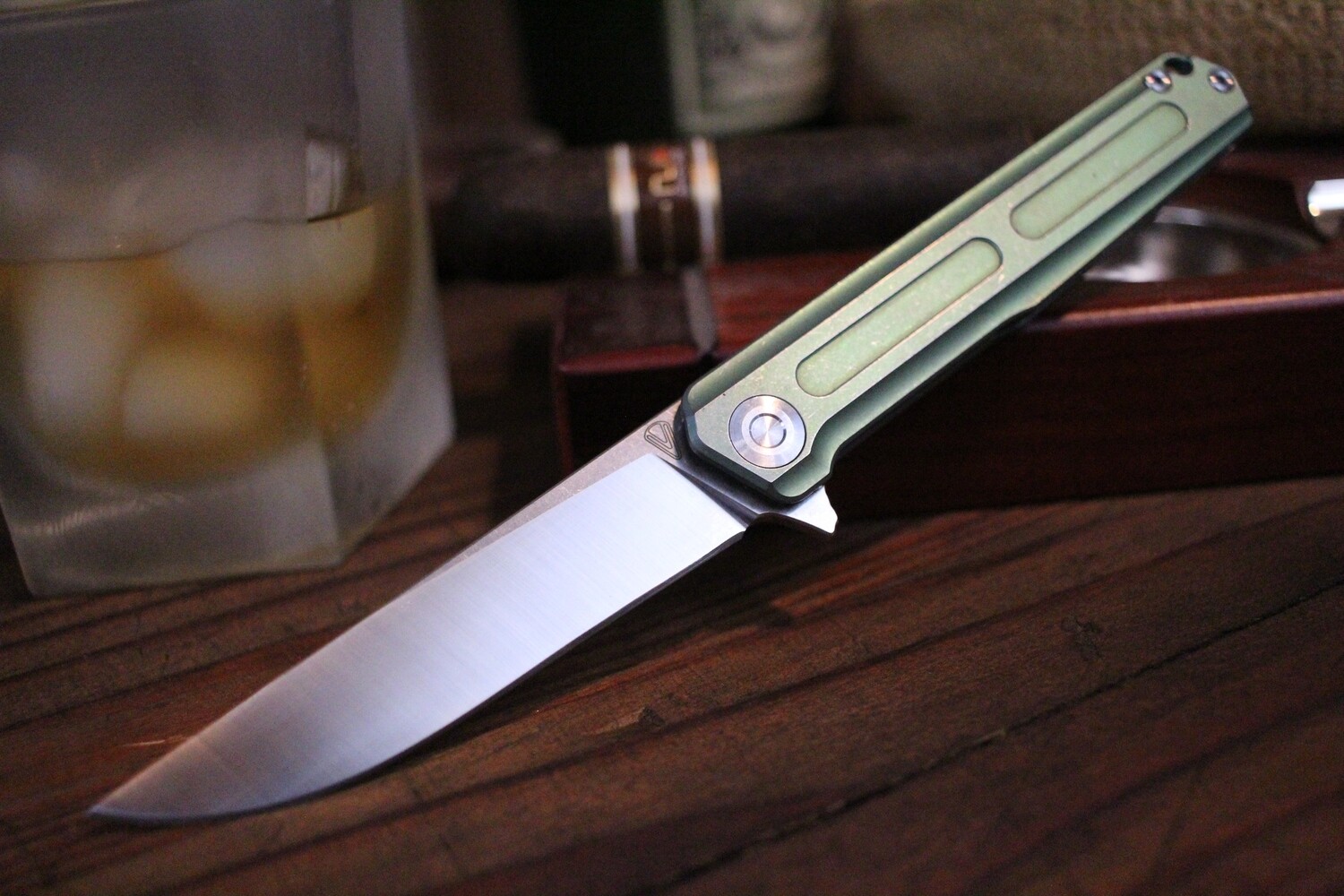 Stedemon Vouking T01 3.5&quot; Folding Knife, Green Ano / Satin M390 ( Pre Owned )