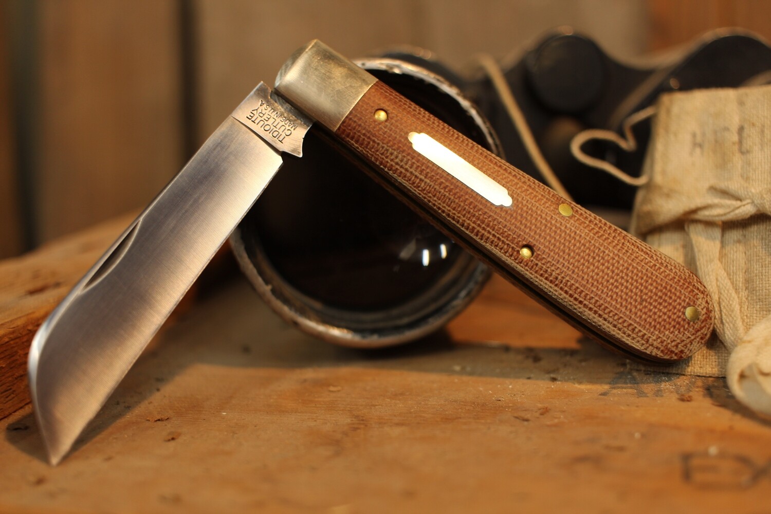 Great Eastern Tidioute Cutlery Rams Foot #93 3.125&quot; Slip Joint, Natural Canvas Micarta / Satin ( Pre Owned )