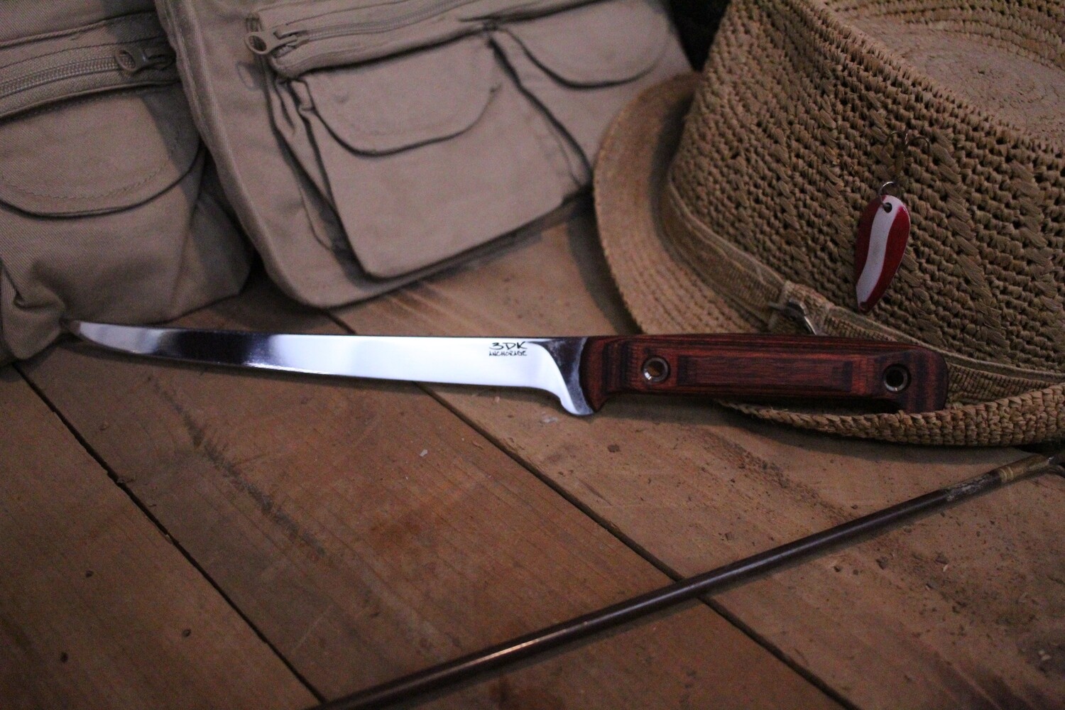 3DK Fisher 8&quot; Fillet Knife,  Dark Cherry Dymondwood