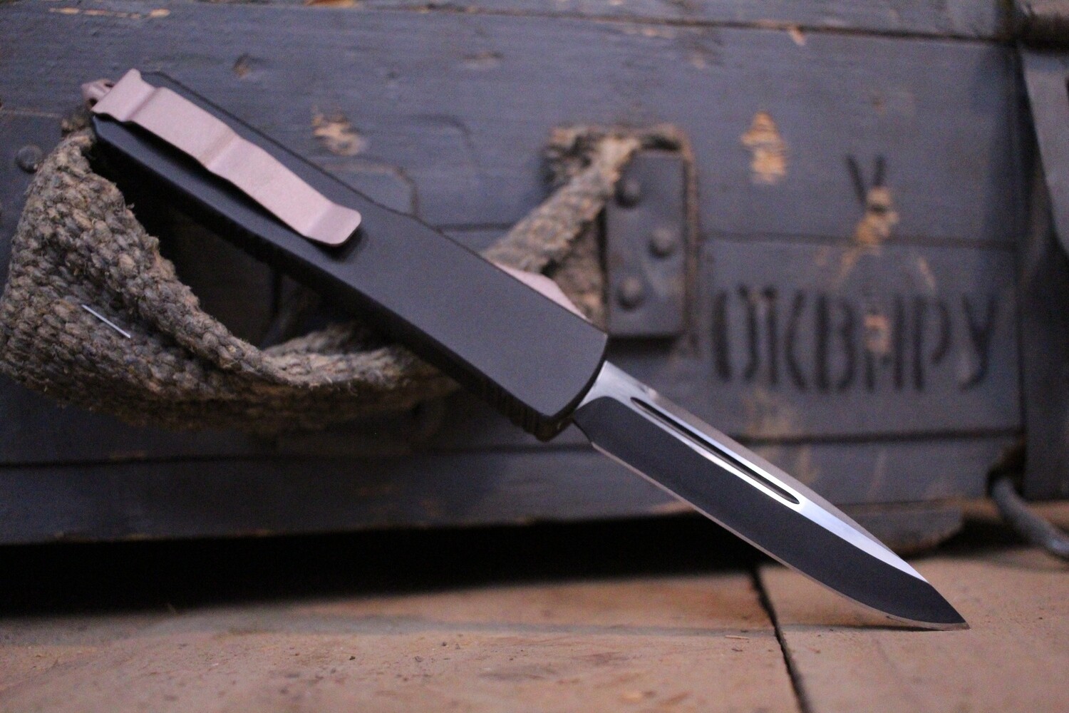 Microtech Ultratech 3.4&quot; OTF Automatic Knife, Black / Two Tone Custom Cerakote, Rose Gold Accents