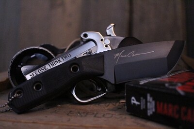 3DK Jericho Quinn Edition Riot 3.7" Fixed Tanto Point, Embossed Black Cerakote Elmax Blade / Black G10 handle