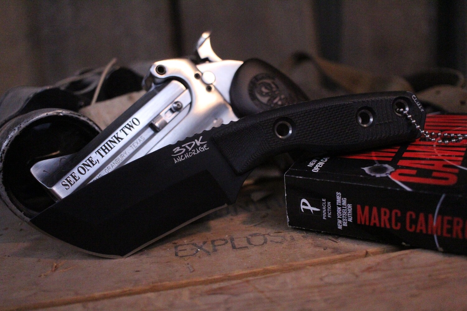 3DK Jericho Quinn Edition Riot 3.7&quot; Fixed Tanto Point, Embossed Black Cerakote Elmax Blade / Black G10 handle