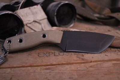 3DK Riot 3.7" Fixed Tanto Point, Black Cerakote K110 Blade / Desert Tan G10 handle