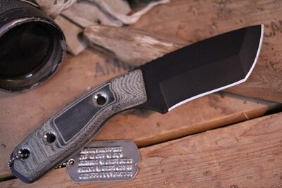 3DK Riot 3.7" Fixed Tanto Point, Black Cerakote Elmax Blade / Black Micarta handle