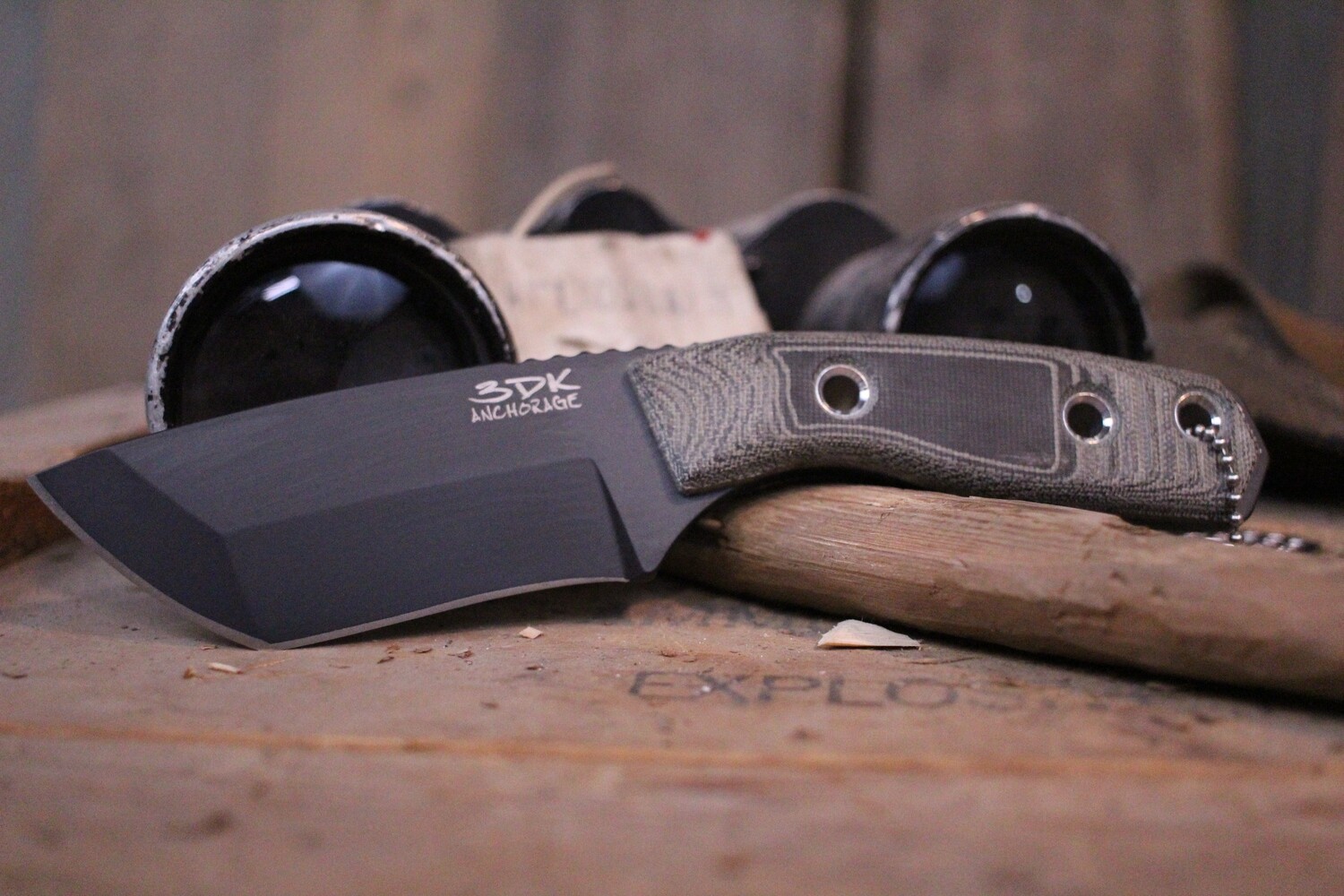 3DK Riot 3.7&quot; Fixed Tanto Point, Black Cerakote Elmax Blade / Black Micarta handle