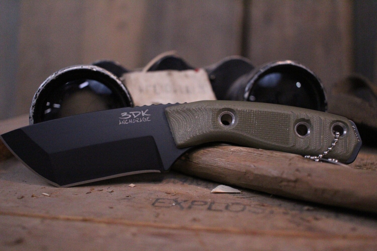3DK Riot 3.7&quot; Fixed Tanto Point, Black Cerakote K110 Blade / OD Green G10 handle
