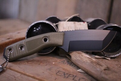 3DK Riot 3.7" Fixed Tanto Point, Black Cerakote Elmax Blade / OD Green G10 handle