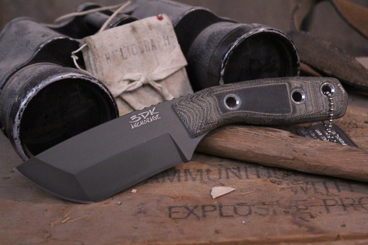 3DK Riot 3.7&quot; Fixed Tanto Point, OD Green Cerakote K110 Blade / Black Micarta handle