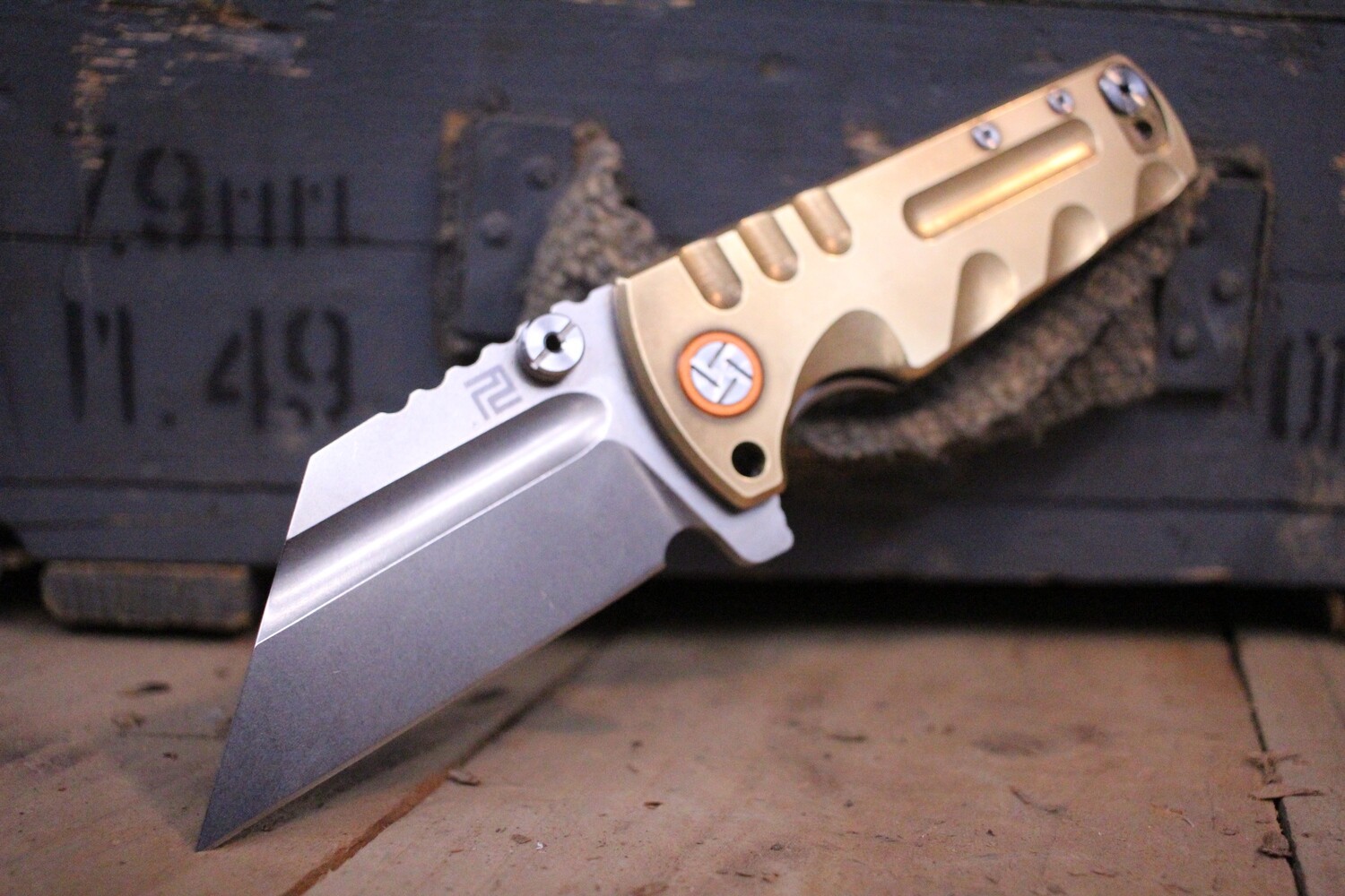 Artisan Cutlery Proponent 3.75&quot; Folding Knife, Brass / Satin Wharncliffe ( Pre Owned )