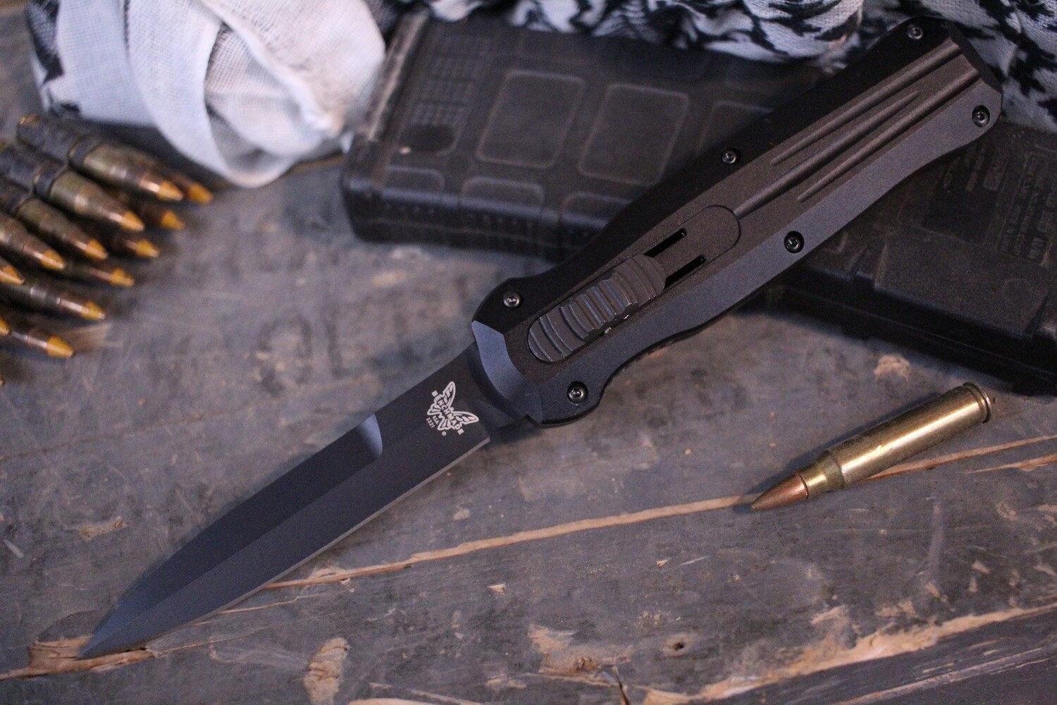 Benchmade Pagan 3.96&quot; D/A OTF Automatic Knife / Black / Black Single Edge (Prototype)