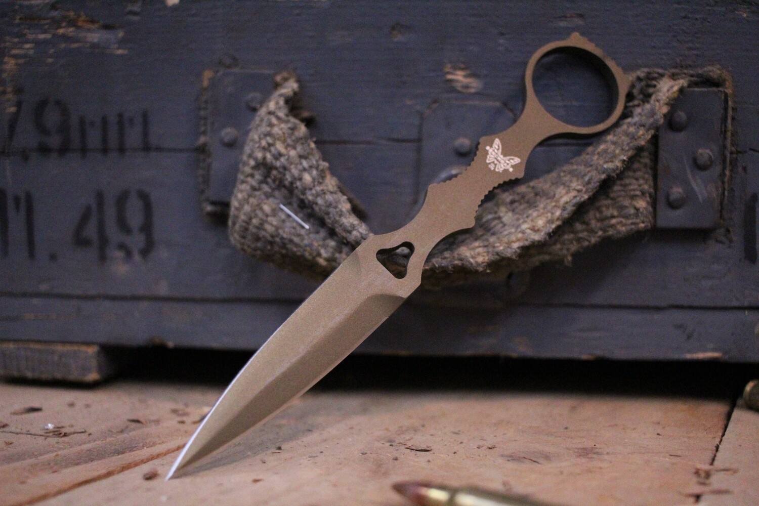 Benchmade SOCP 3.22&quot; Dagger Fixed Blade Knife / Black / Sand Sheath / Custom Bronze Cerakote