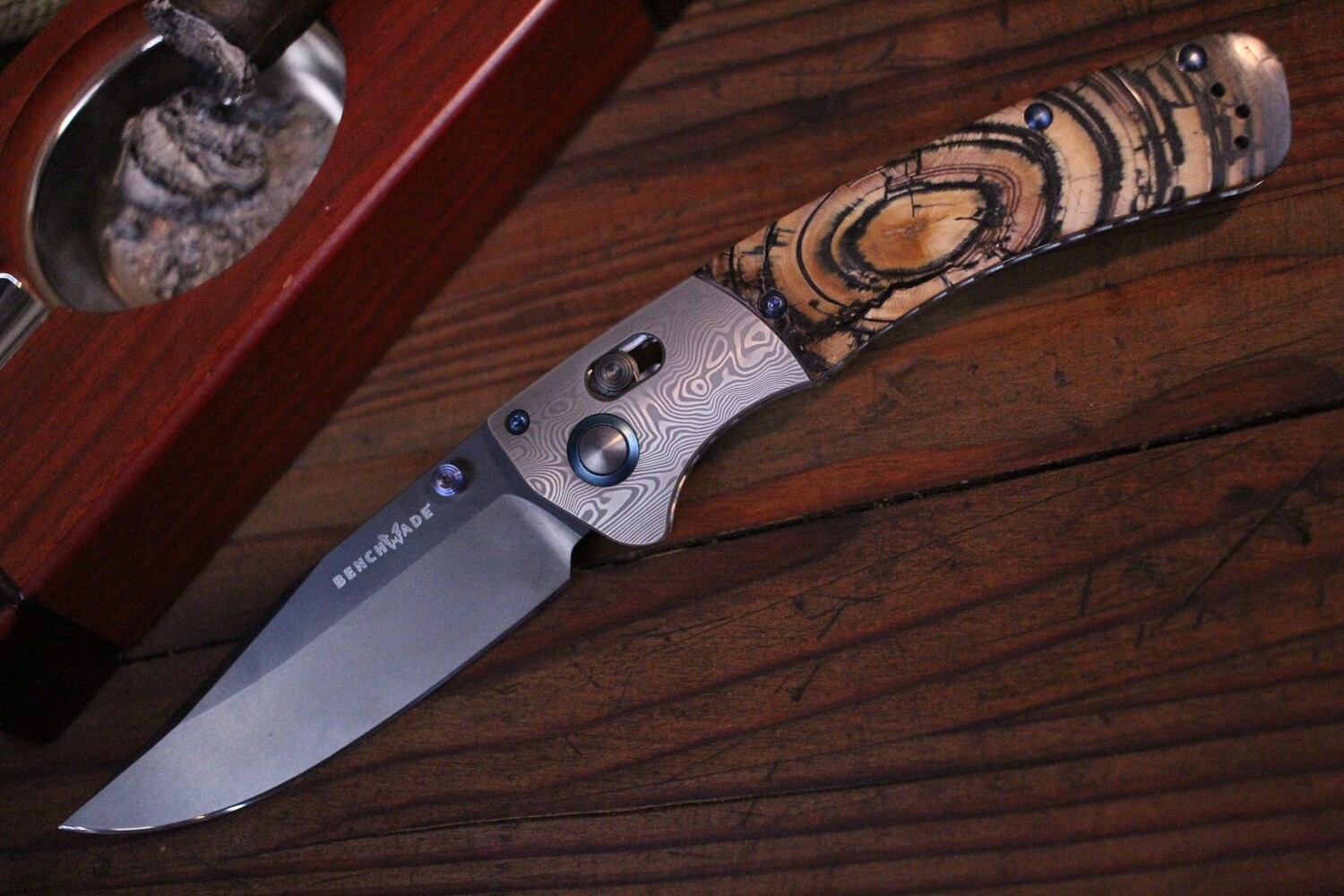 Benchmade Crooked River 4&quot; Gold Class AXIS Lock Knife / Custom Mammoth Ivory Handle / Mammoth Tooth Backspacer / 20CV