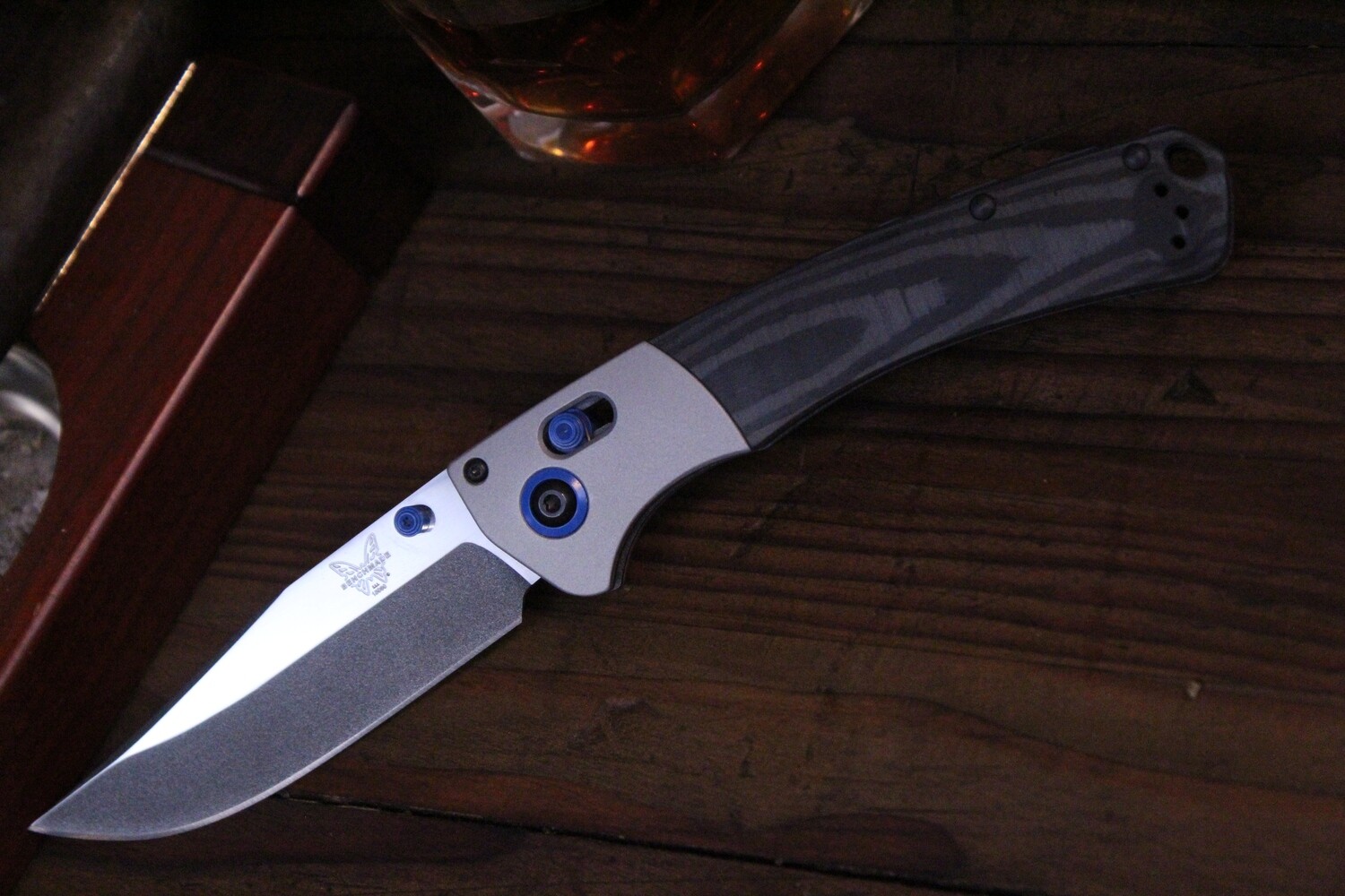 Benchmade Crooked River 4&quot; AXIS Lock Knife / Custom Cobalt Cerakote / Uni Directional Carbon Fiber Handle
