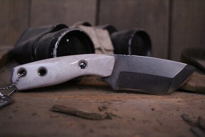 3DK Riot 3.7" Fixed Tanto Point, K110 Blade / Caribou (Reindeer) Antler Handle
