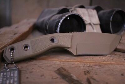 3DK Riot 3.7" Fixed Tanto Point, Desert Tan Cerakote Elmax Blade / Desert Tan G10 handle