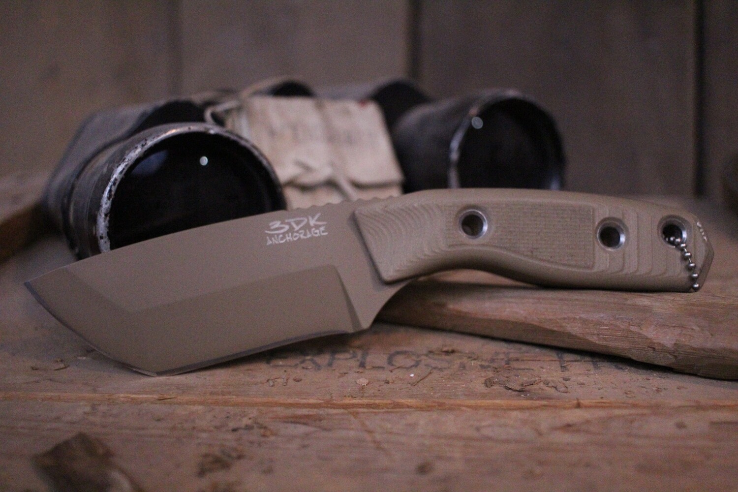 3DK Riot 3.7&quot; Fixed Tanto Point, Desert Tan Cerakote Elmax Blade / Desert Tan G10 handle