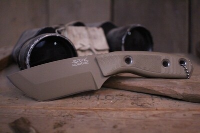 3DK Riot 3.7" Fixed Tanto Point, Desert Tan Cerakote Elmax Blade / Desert Tan G10 handle