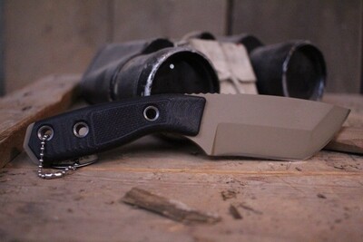 3DK Riot 3.7" Fixed Tanto Point, Desert Tan Cerakote Elmax Blade / Black G10 handle