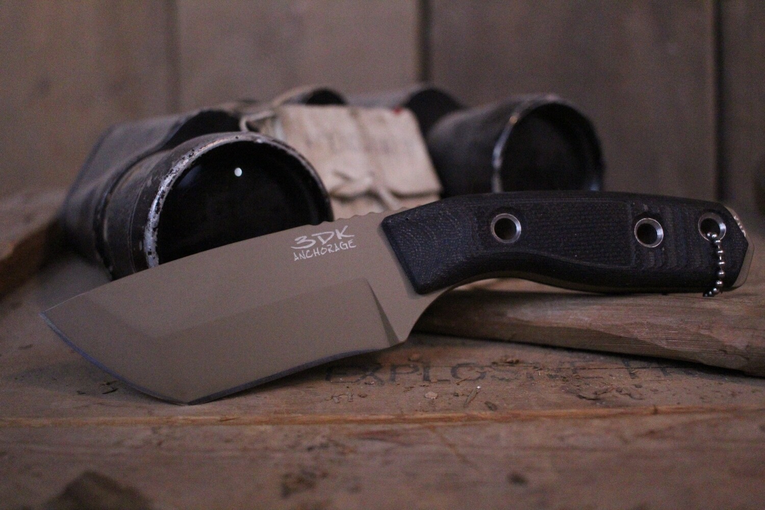 3DK Riot 3.7&quot; Fixed Tanto Point, Desert Tan Cerakote K110 Blade / Black G10 handle