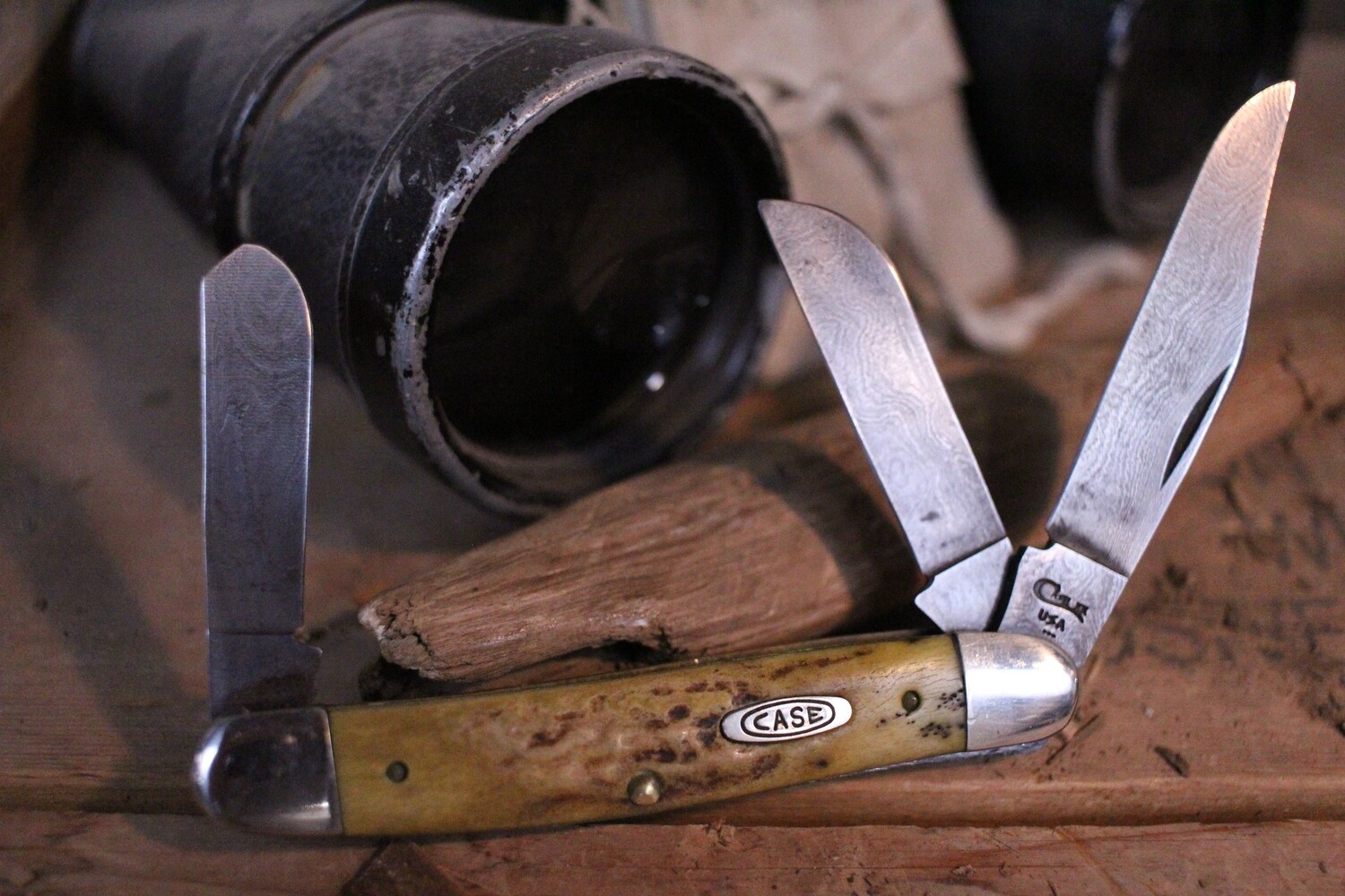 Case Stockman 5347D 3.875” / 1997 / Stag / Damascus / Silver Bolsters ( Pre Owned )