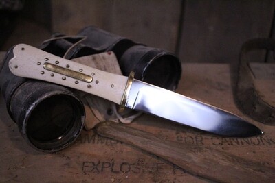 Peter Bromley Gamblers Bowie 6" Fixed Blade Knife, Bone & Brass Handle / Satin High Carbon ( Pre Owned )