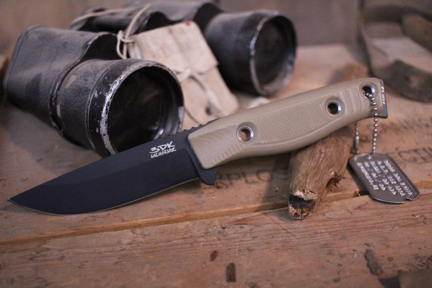 3DK MAK 4&quot; Fixed Drop Point, Black Cerakote Elmax Blade / Desert Tan G10 handle