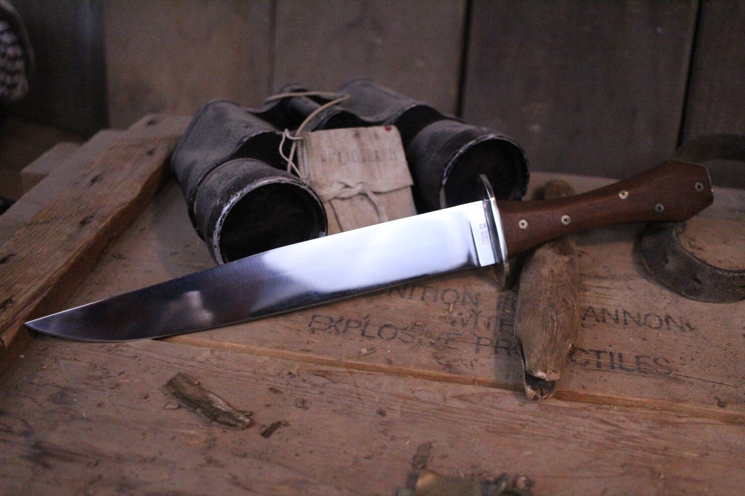 Peter Bromley Coffin Bowie 9.5&quot; Fixed Blade Knife, Wood &amp; Mosaic Pin Handle / Satin High Carbon ( Pre Owned )