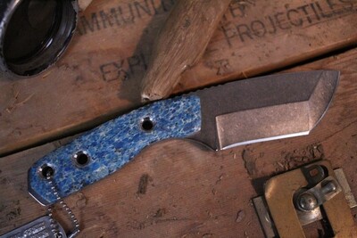 3DK Custom Riot 3.7" Fixed Tanto Point, K110 Blade / Blue Stabilized Whale Bone Handle