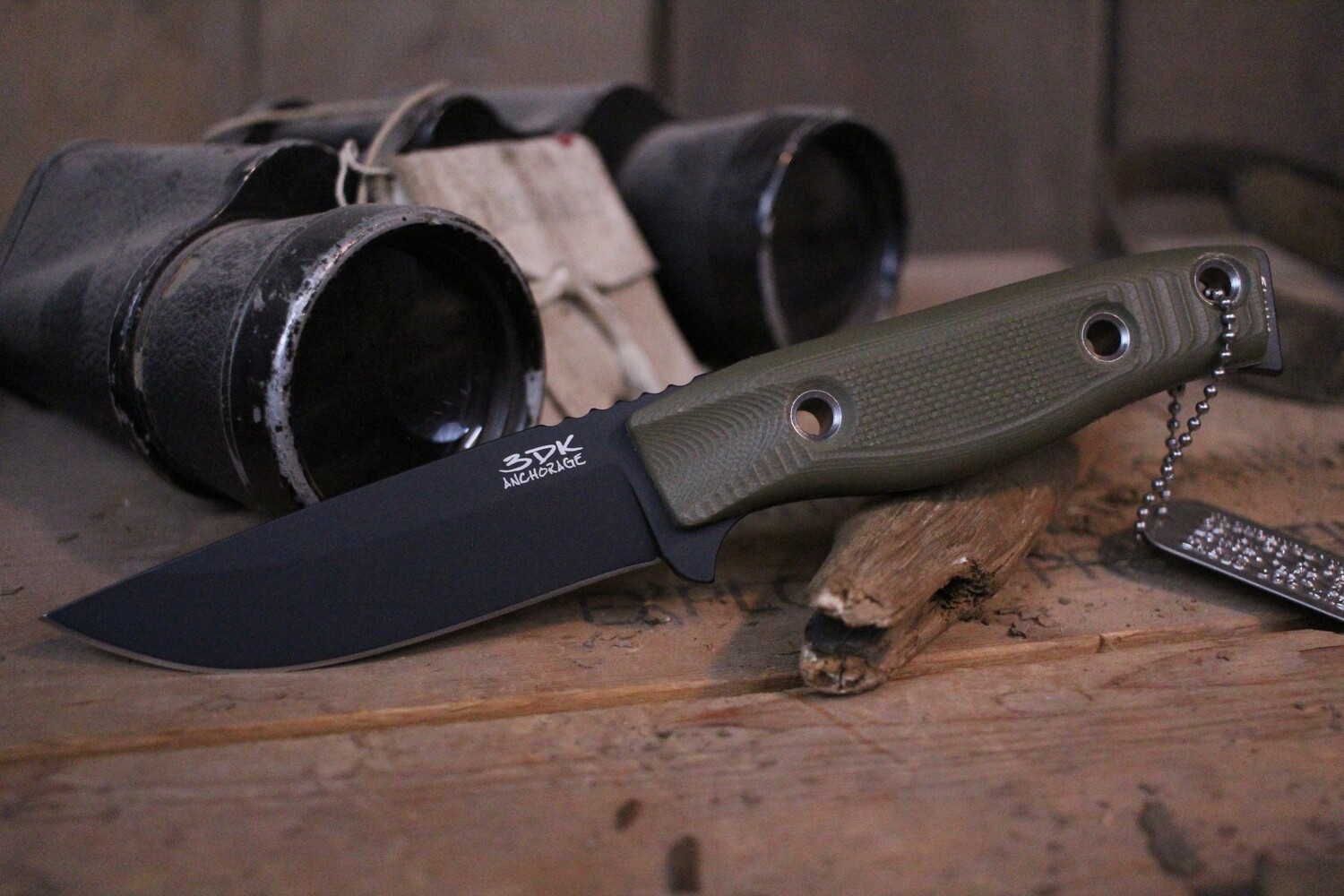 3DK MAK 4&quot; Fixed Drop Point, Black Cerakote Elmax Blade / OD Green G10 handle