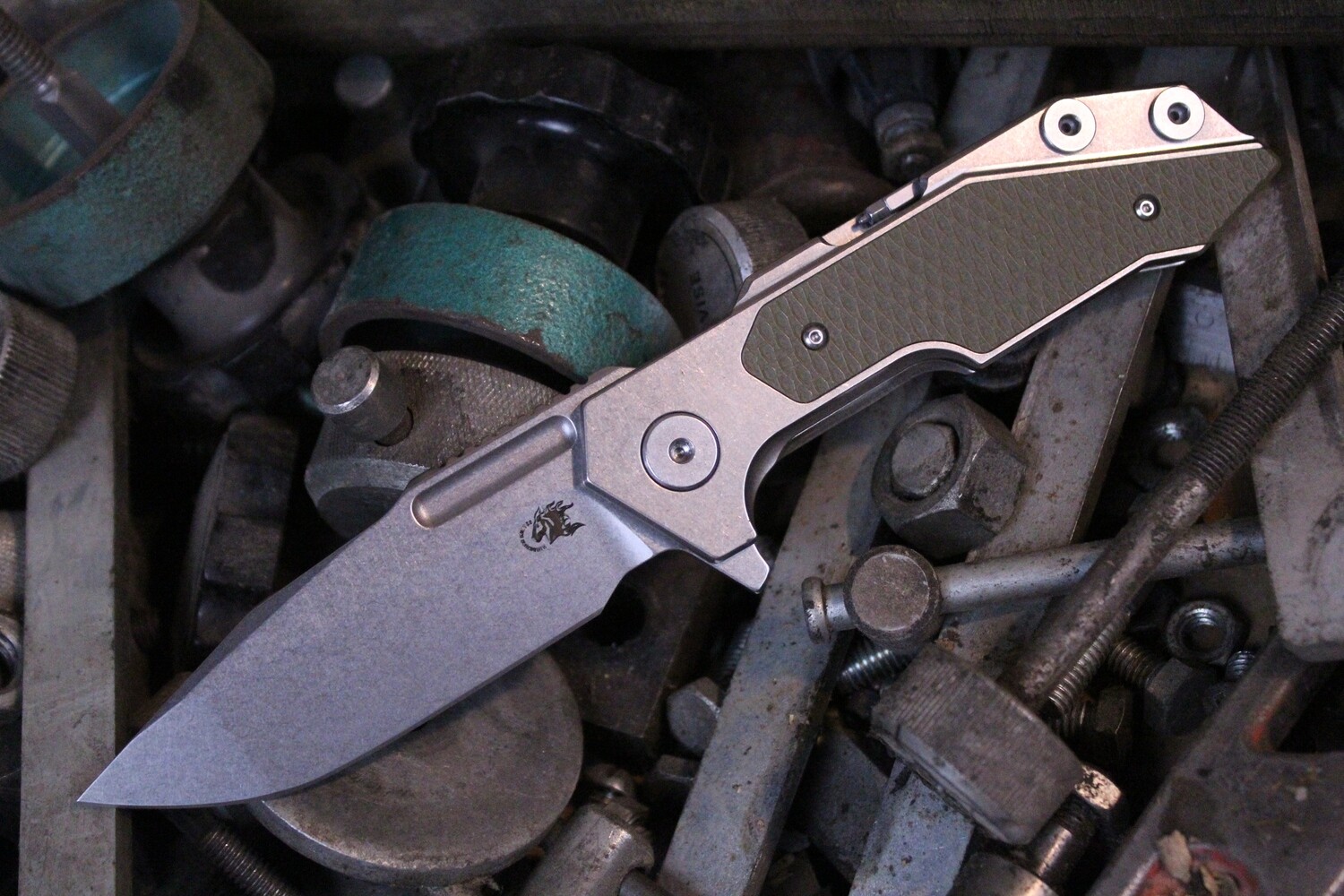 Hinderer Full Track 3.75&quot; Tri-Way Pivot Folding Knife / Stonewashed / Titanium &amp; OD G10 / Spanto ( Pre Owned )