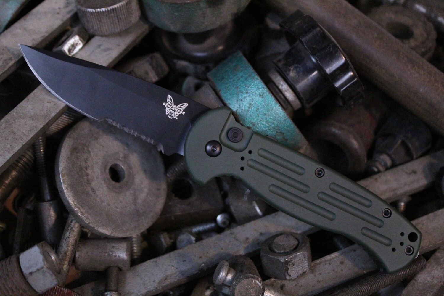 Benchmade AFO II 3.56&quot; Automatic Knife / Black Serrated / Custom Eastern Front Green Cerakote