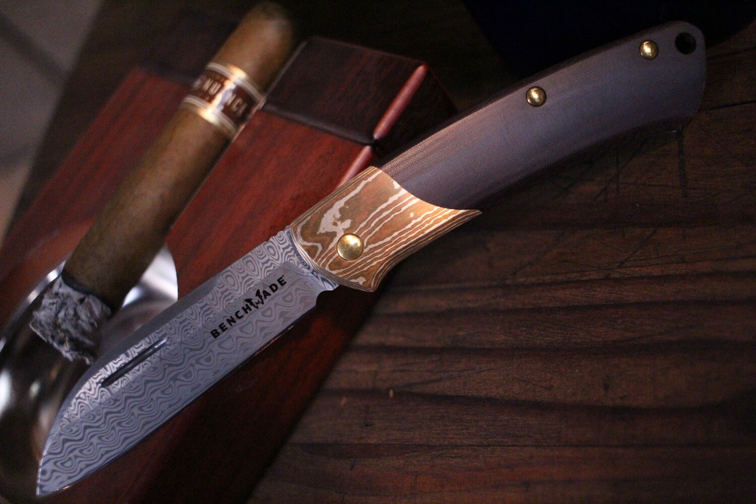 Benchmade Gold Class Proper 2.81&quot; Slip Joint Folder / Mokume Burgundy &amp; Linen Micarta / Damasteel ( Discontinued )