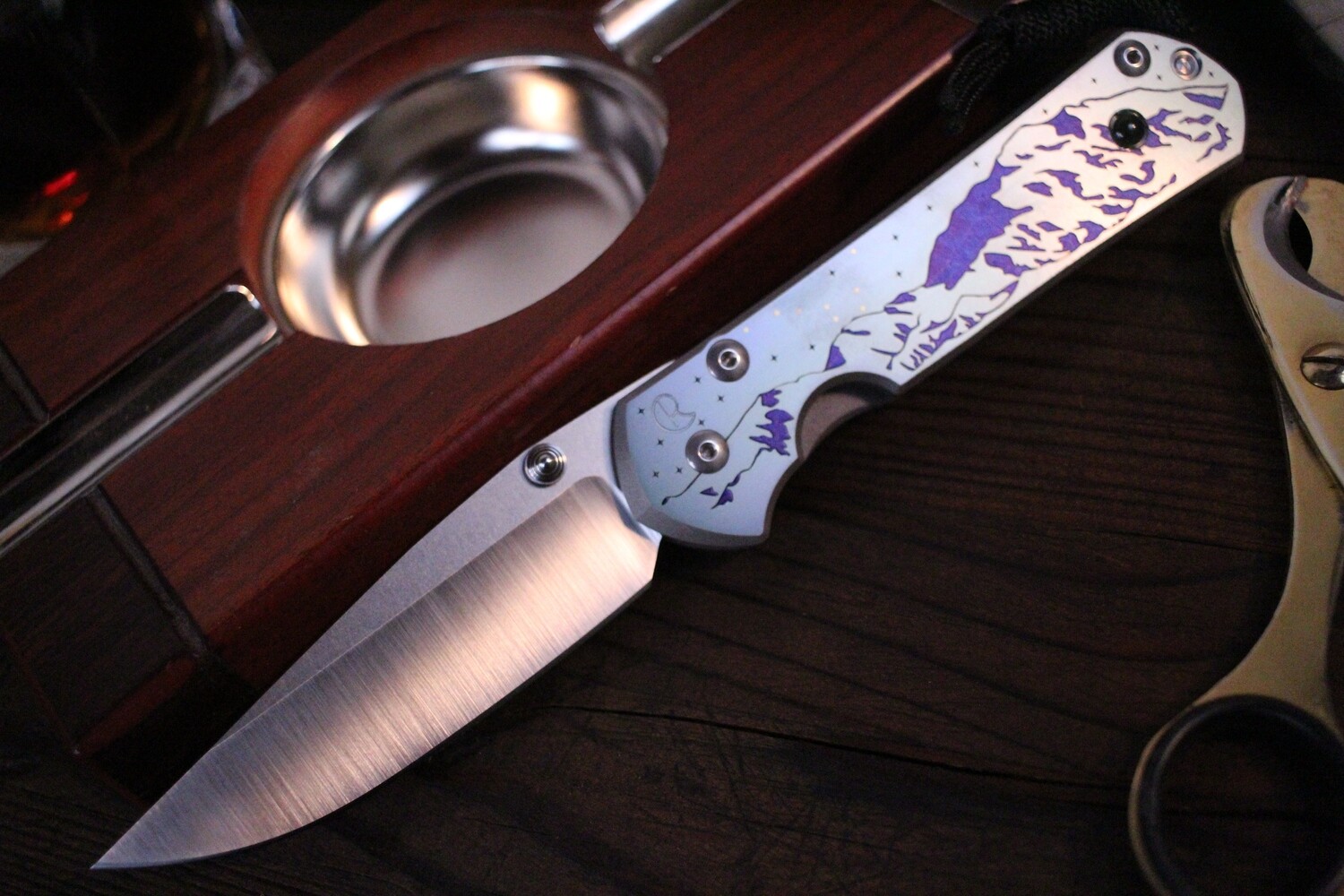 Chris Reeve Custom Large Sebenza 21 3.625&quot; Knife / Denali Graphic &amp; Jade Inlay / Polished S35VN