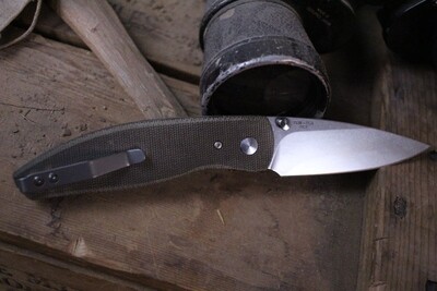 Three RIvers Manufacturing Atom 3.5" Folding Knife / Green Micarta / Satin / 20CV ( Pre Owned )