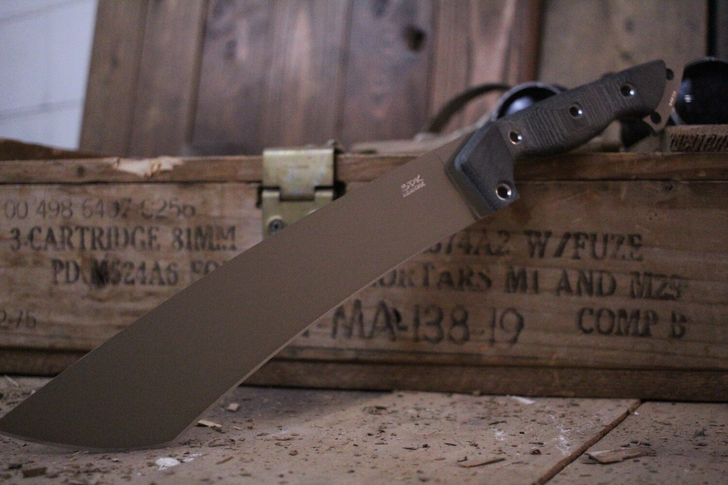 3DK Severance 10&quot; Fixed Tanto Point / Tan Cerakote Elmax Blade / Black Micarta Handle