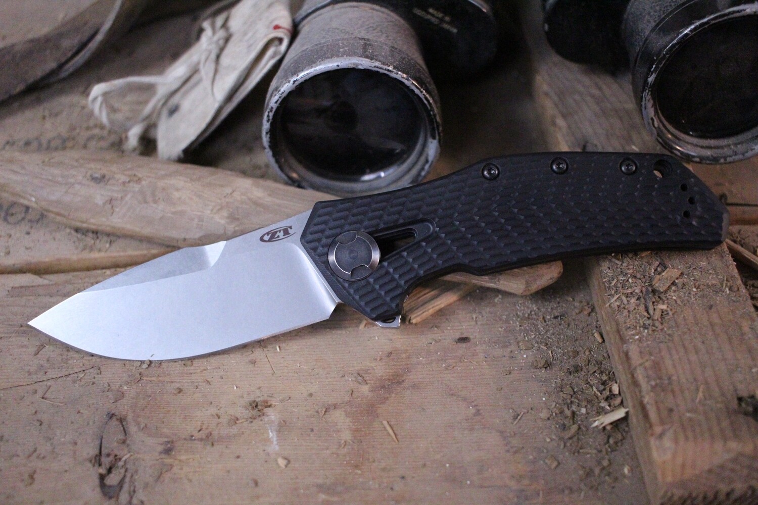 Zero Tolerance 0308 3.75&quot; Frame Lock Knife / Black G10 / Titanium / 0300 Tribute / Stonewash