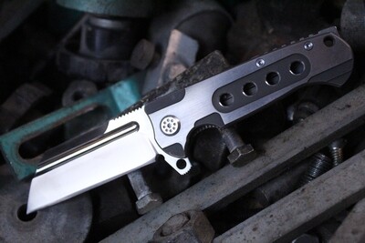 Andre De Villiers Mini Butcher 3&quot; Mid-Tech Knife / Brushed Ti / Satin Wharncliffe ( Pre Owned )