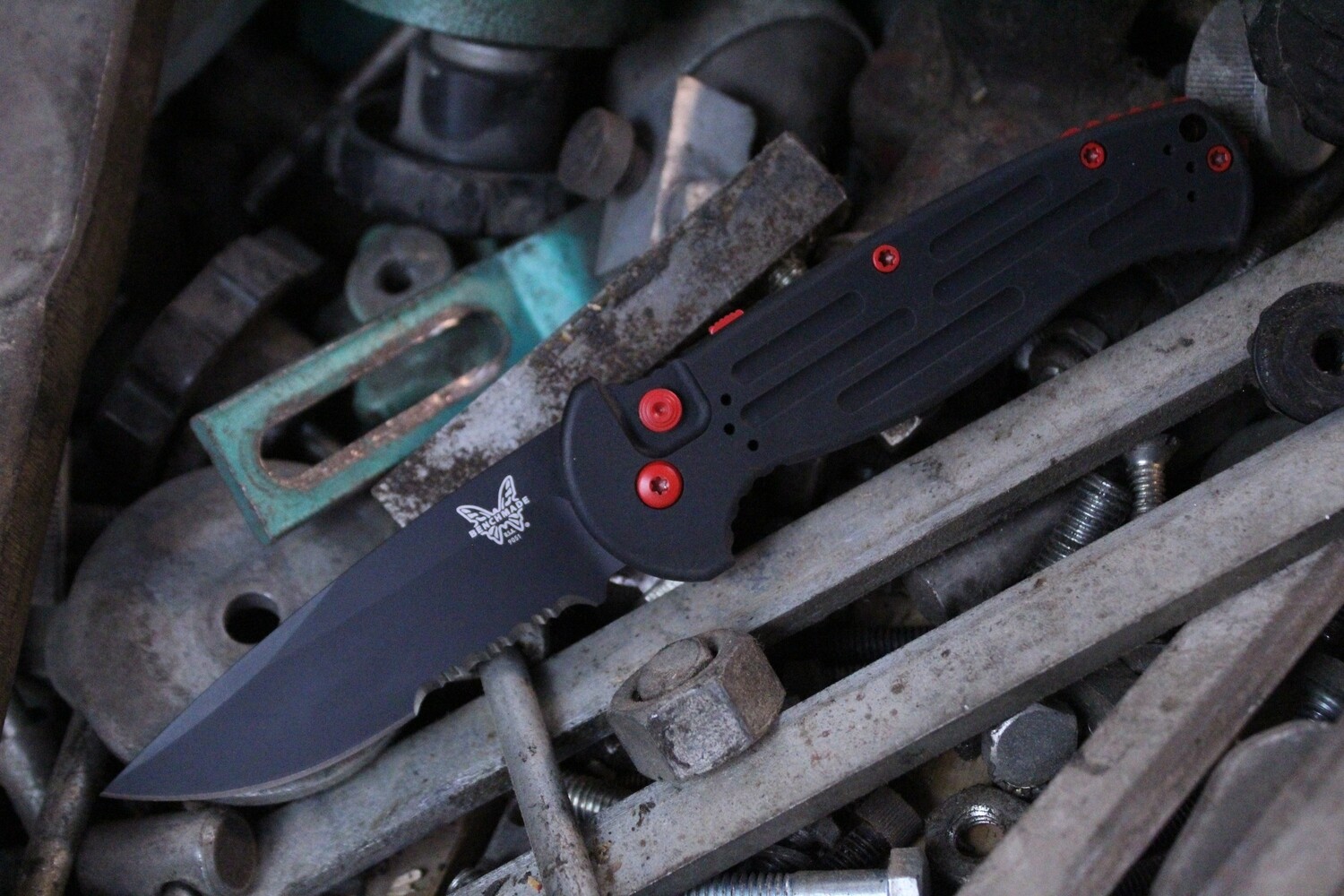 Benchmade AFO II 3.56&quot; Automatic Knife / Black Serrated / Custom USMC Red Cerakote Hardware