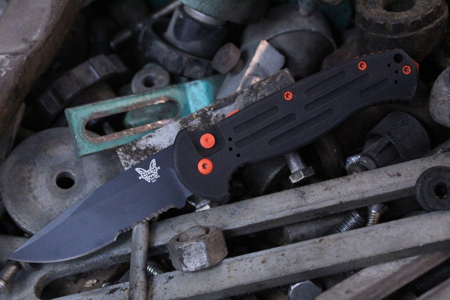 Benchmade AFO II 3.56&quot; Automatic Knife / Black Serrated / Custom Orange Cerakote Hardware