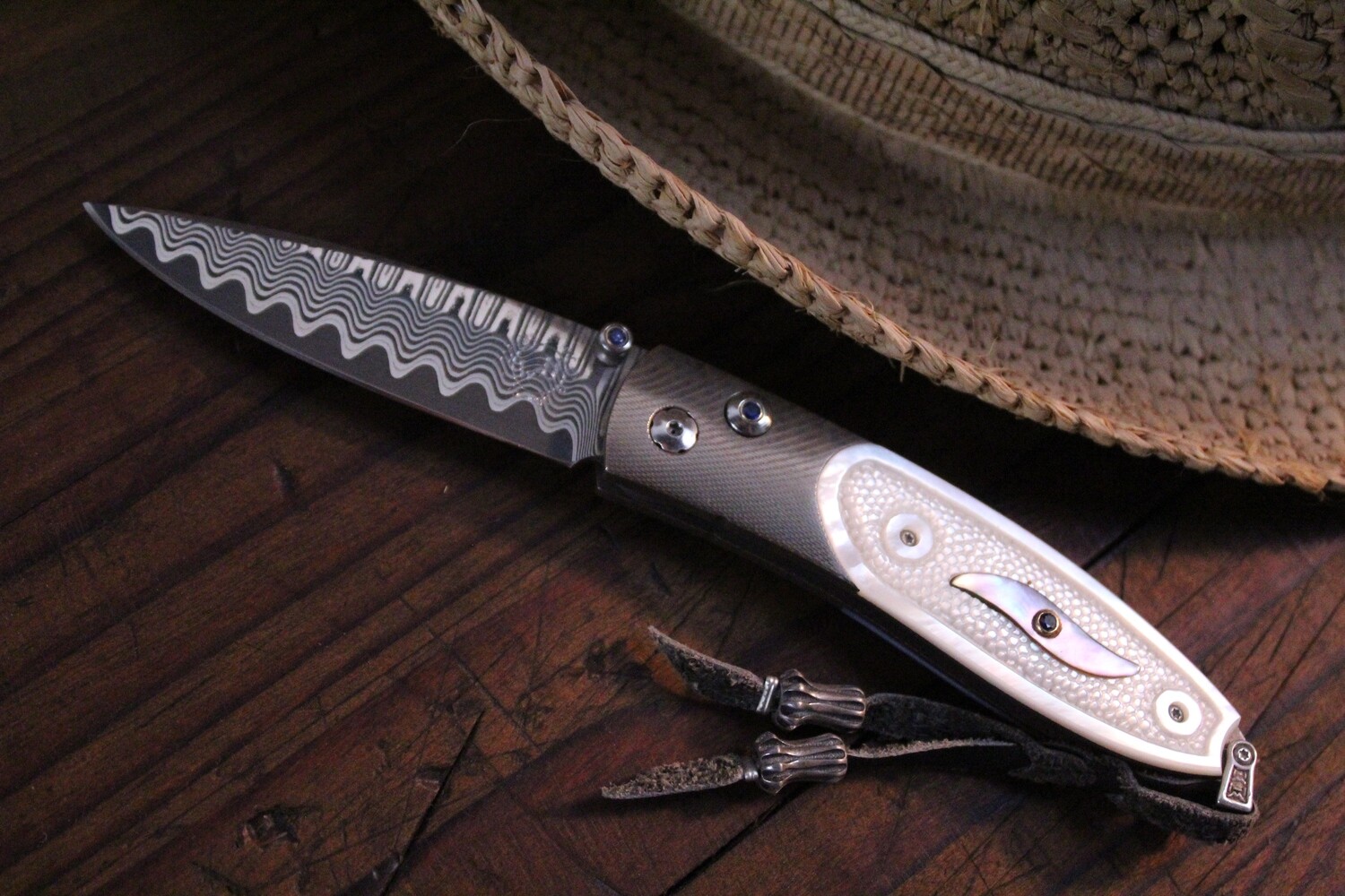 William Henry Studio B05 Oasis Wave Damascus / Carved Pearl / Blk Lip Pearl Inlay / Sapphire / No. 63/100