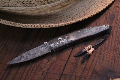 William Henry Studio B10 Luxor Raindrop Damascus/Blk Lip Pearl/Hand Engraved/Diamonds/No. 4/10