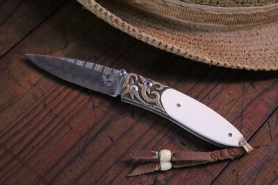 William Henry Studio B05 Monarch ZDP-189 Wave Damascus / Fossilized Ivory / Silver / 22k Gold / Sapphire / 090703