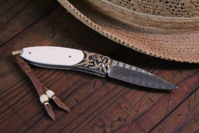 William Henry Studio B05 Monarch ZDP-189 Wave Damascus / Fossilized Ivory / Silver / 22k Gold / Sapphire / 090703
