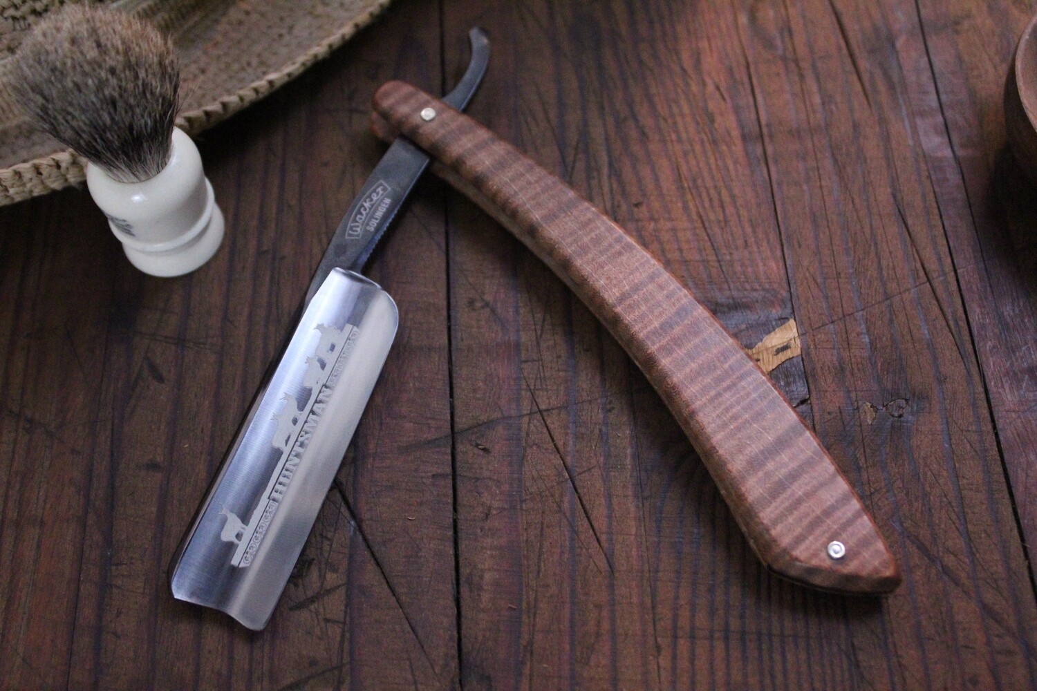 Wacker Huntsman 7/8&quot; Extra Hollow Solingen Steel Straight Razor / Maple