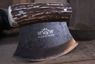 M&amp;W Ulu Knife / Moose Antler / Damascus