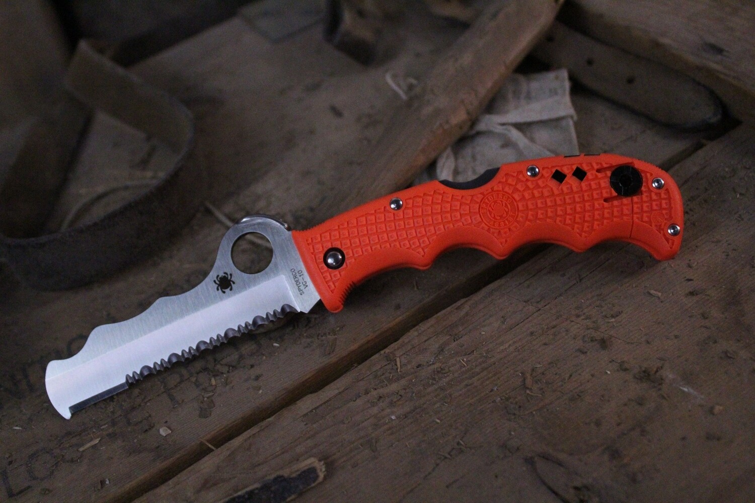Spyderco 3.75&quot; Folding Rescue Knife, Orange FRN / Satin Serrated